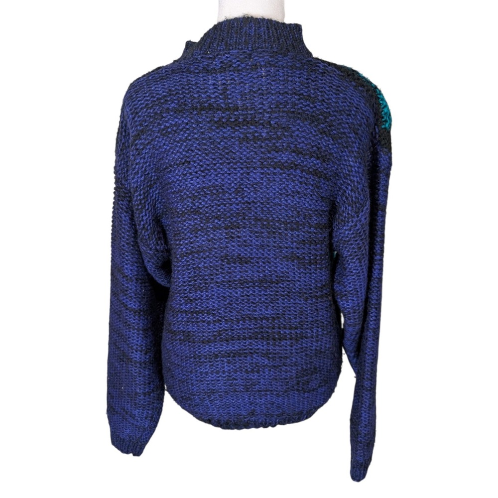 Vintage 80s City Streets Purple Aqua Black Cable Knit Sweater Small Retro Mock - Picture 3 of 8